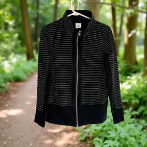 CAbi Black Bomber Jacket with White Pinstripes